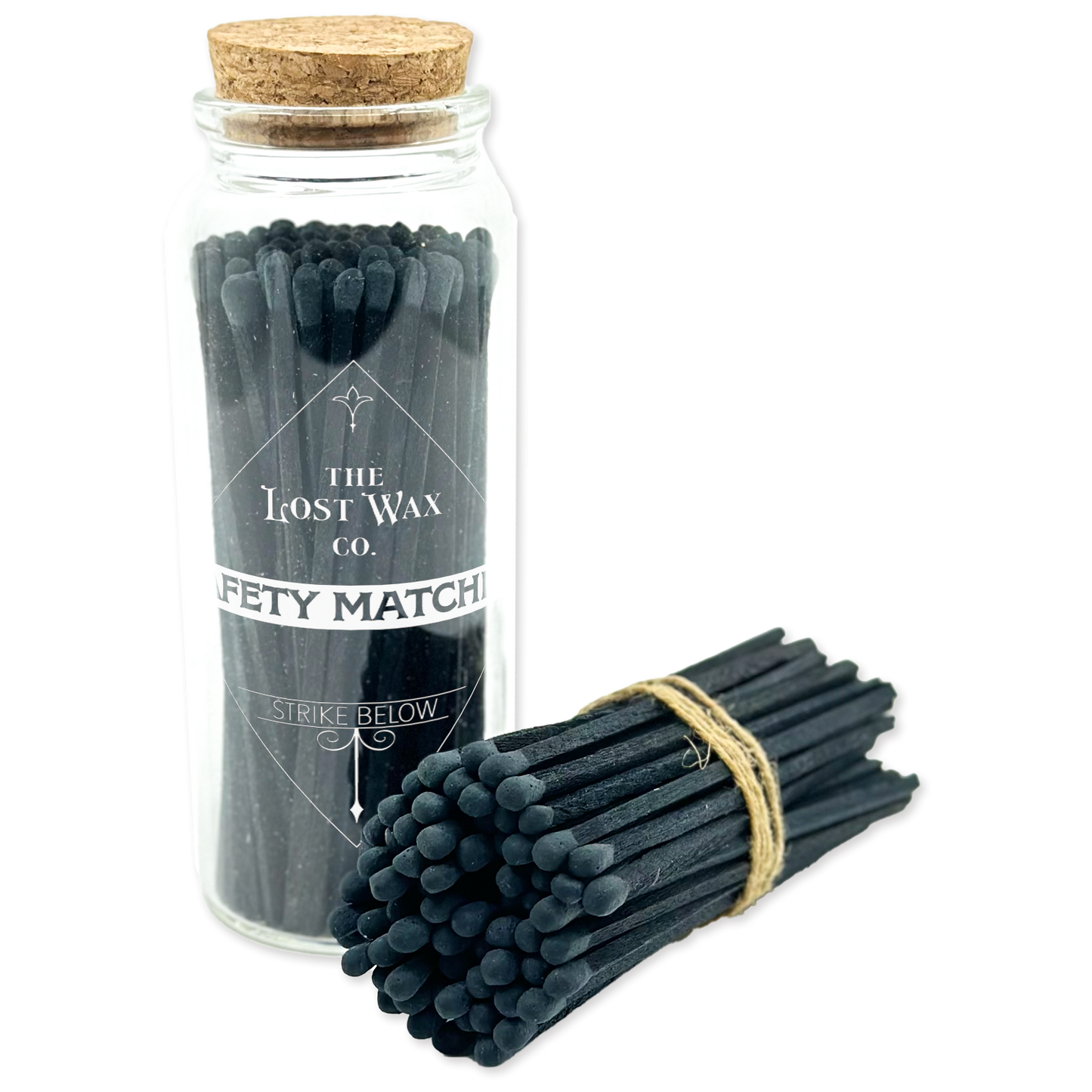 Bottle of 50 Large Black Wooden Safety Matches