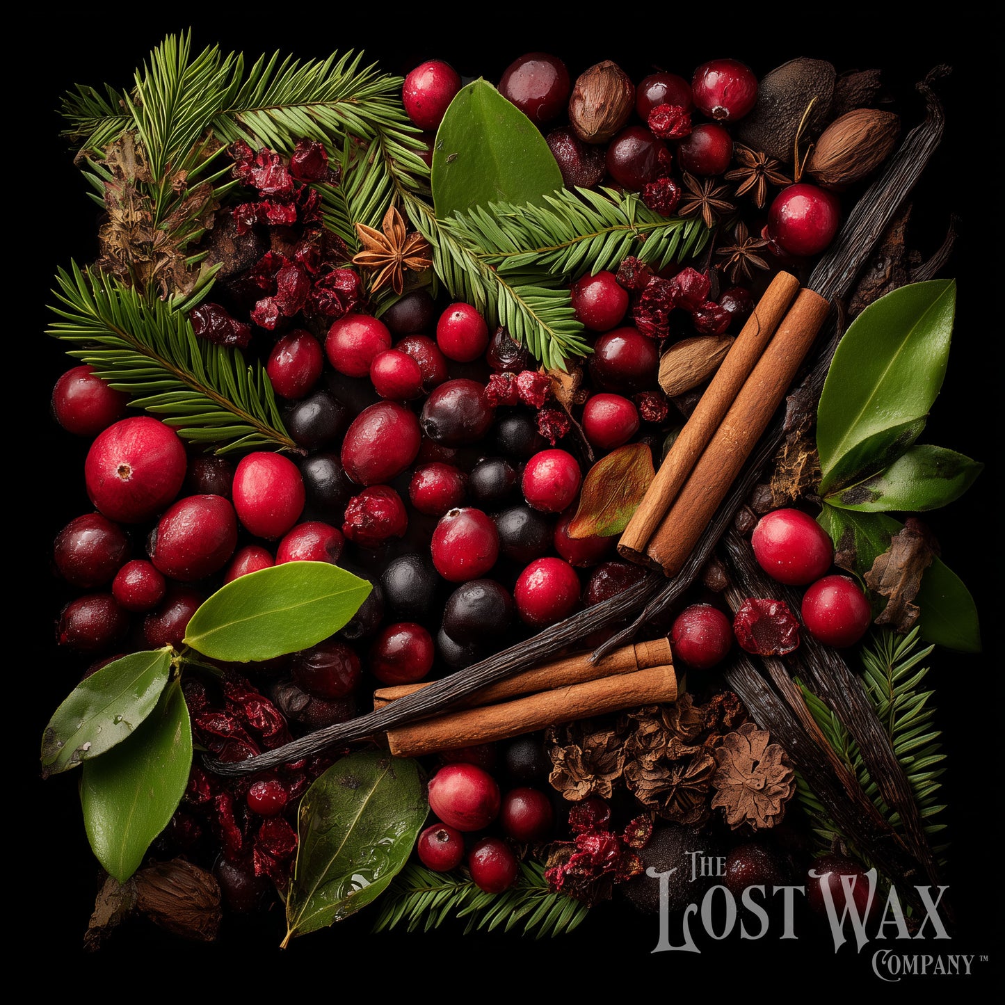 Cranberry Hollow fragrance ingredients: cranberries, red and black currants green leaves, fir and pine needles, cinnamon sticks and vanilla beans.