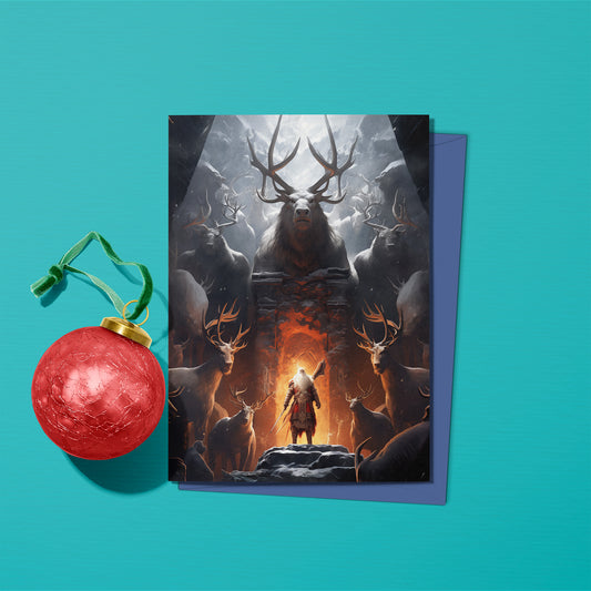 Fantasy Santa: Warrior Saint Christmas Card (Front; festive) by Studio Ten Design