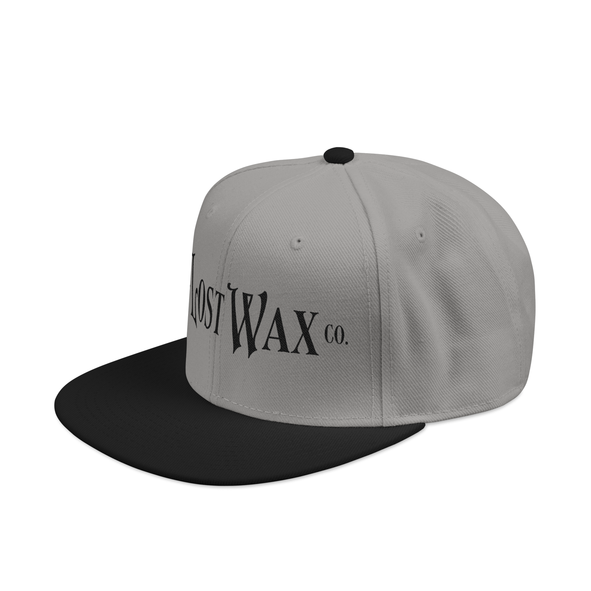Gray and black cap with 'Lost Wax Co.' logo on a white background