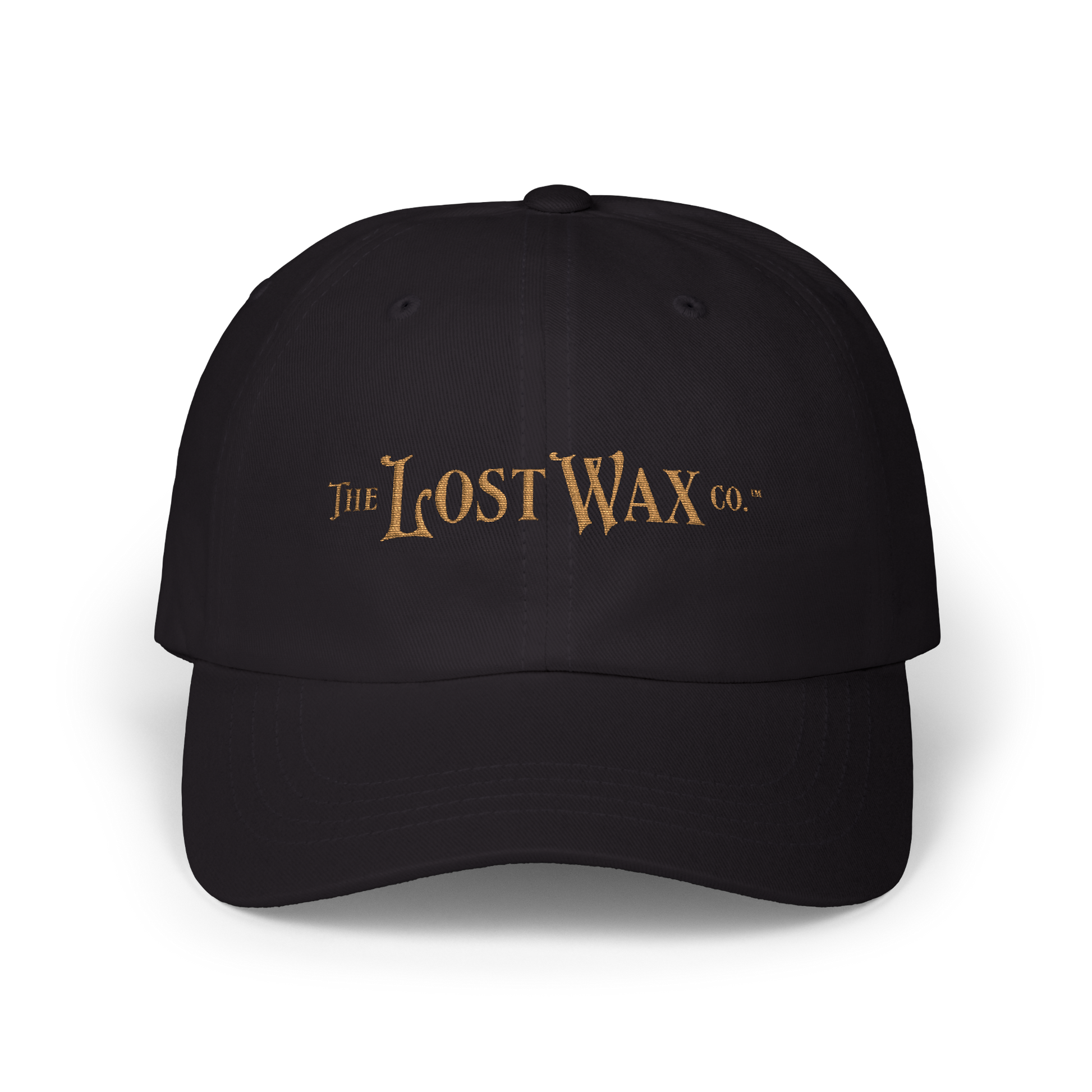 Black cap with 'The Lost Wax Co.' logo on a white background