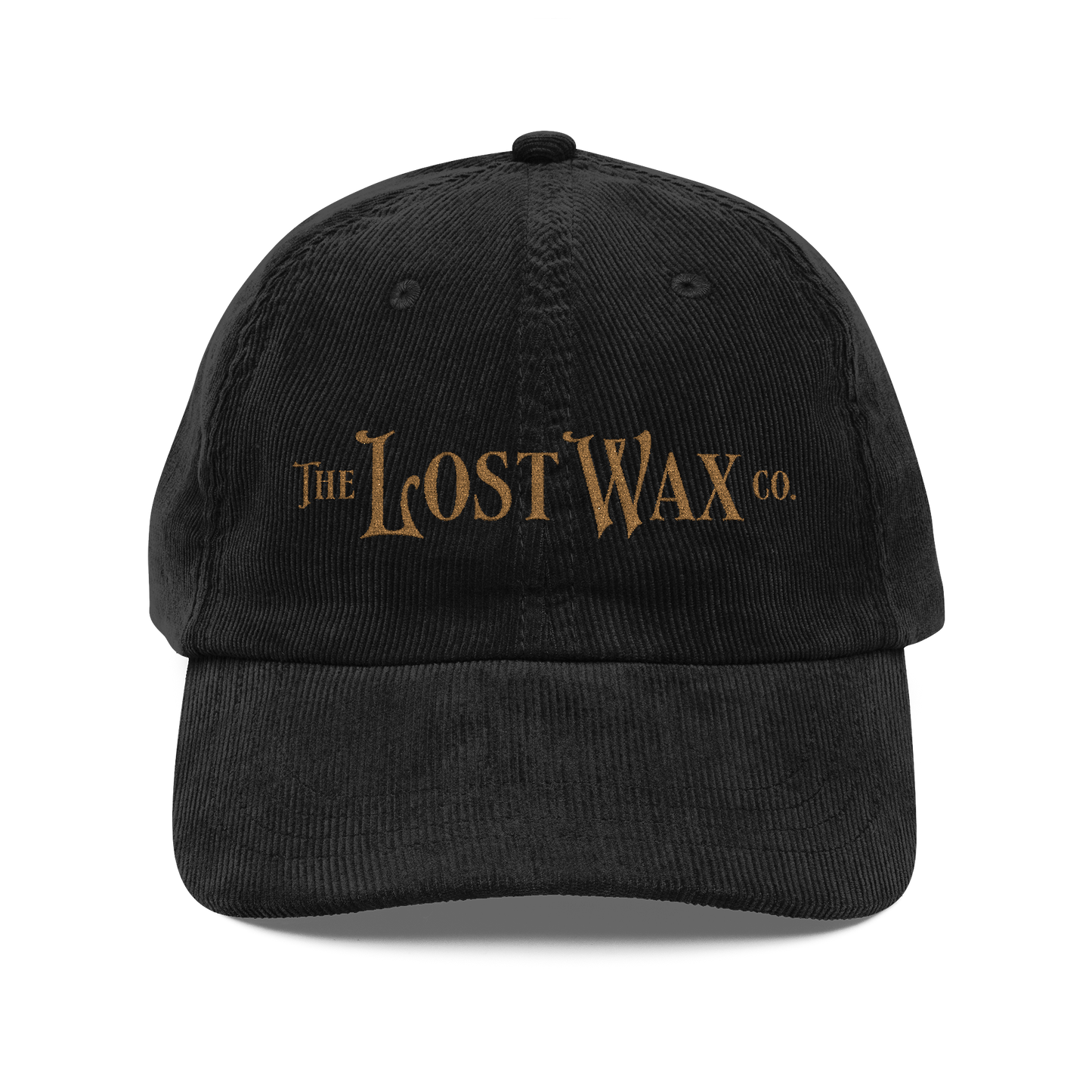 Black cap with 'The Lost Wax Co.' logo on a white background