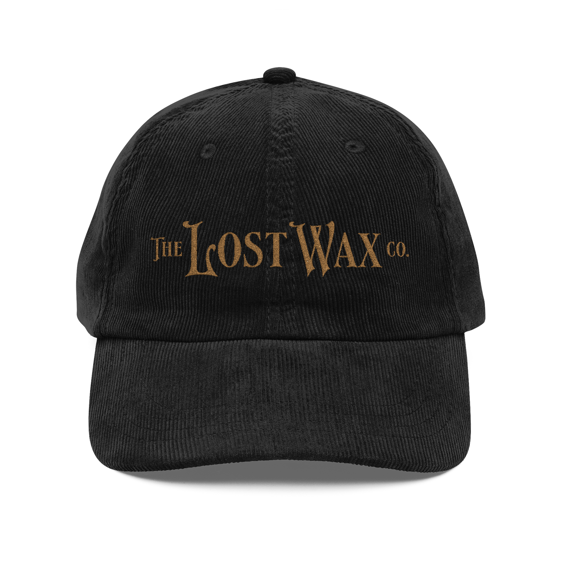 Black cap with 'The Lost Wax Co.' logo on a white background
