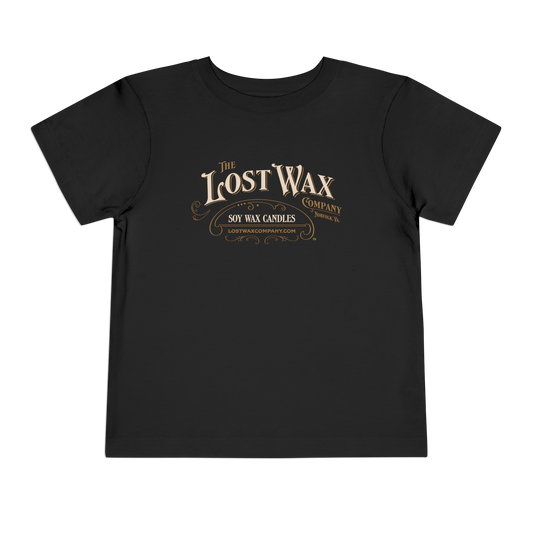 Black t-shirt with 'The Lost Wax Company' logo on a white background