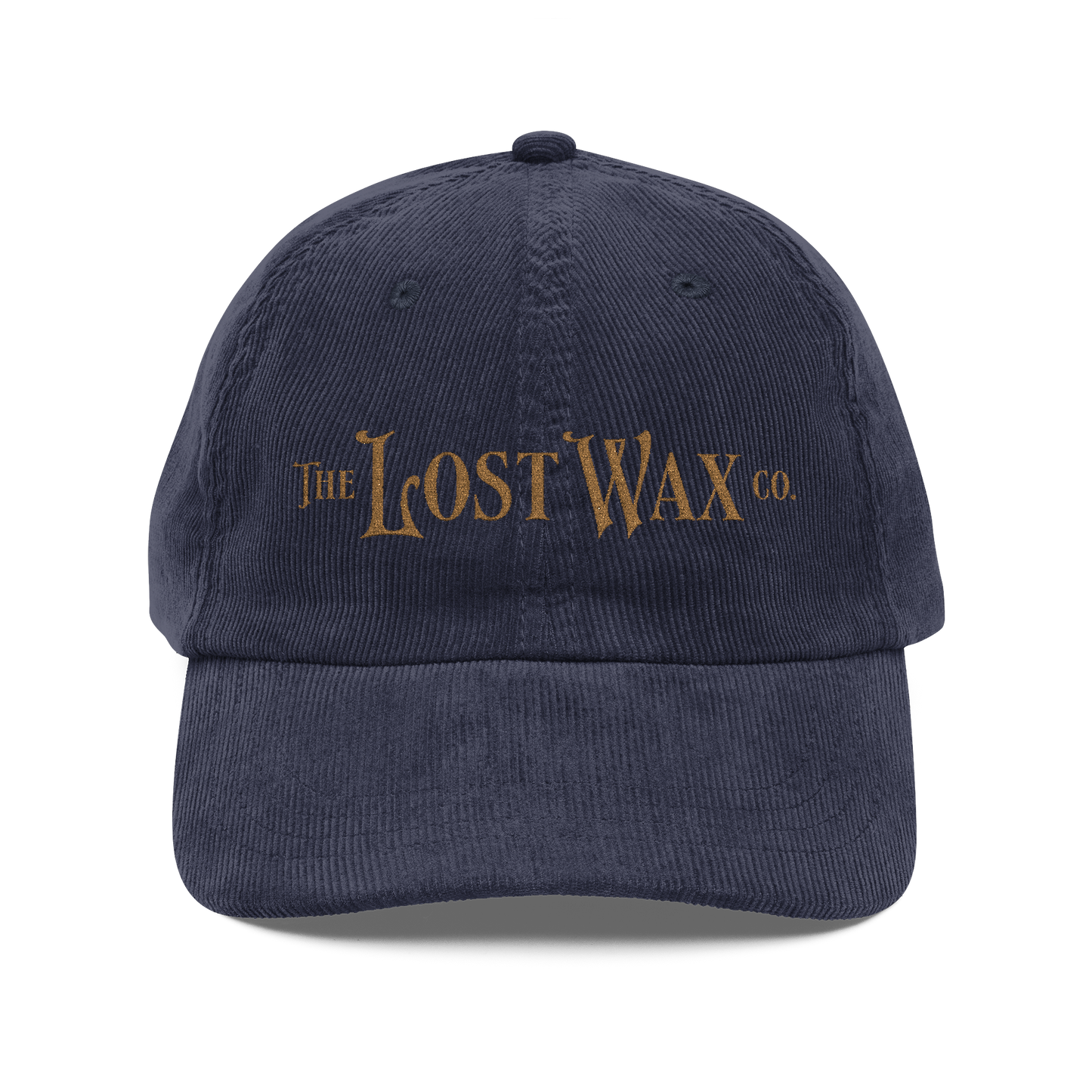 Navy blue cap with 'The Lost Wax Co.' logo on a white background