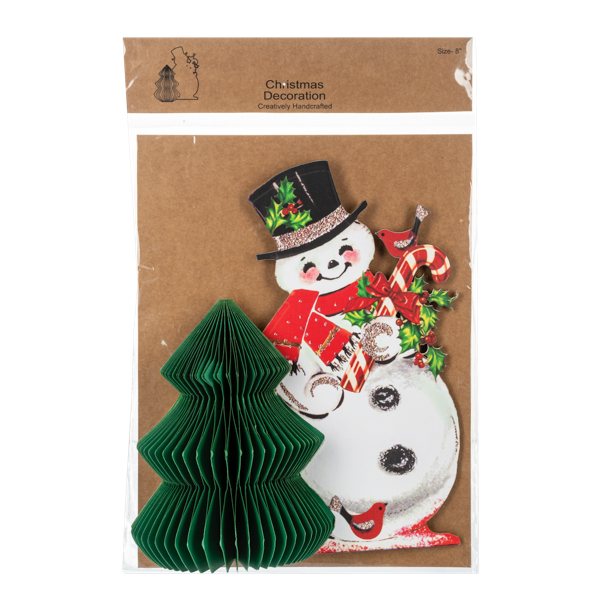Vintage-style Snowman Cutout with Tree