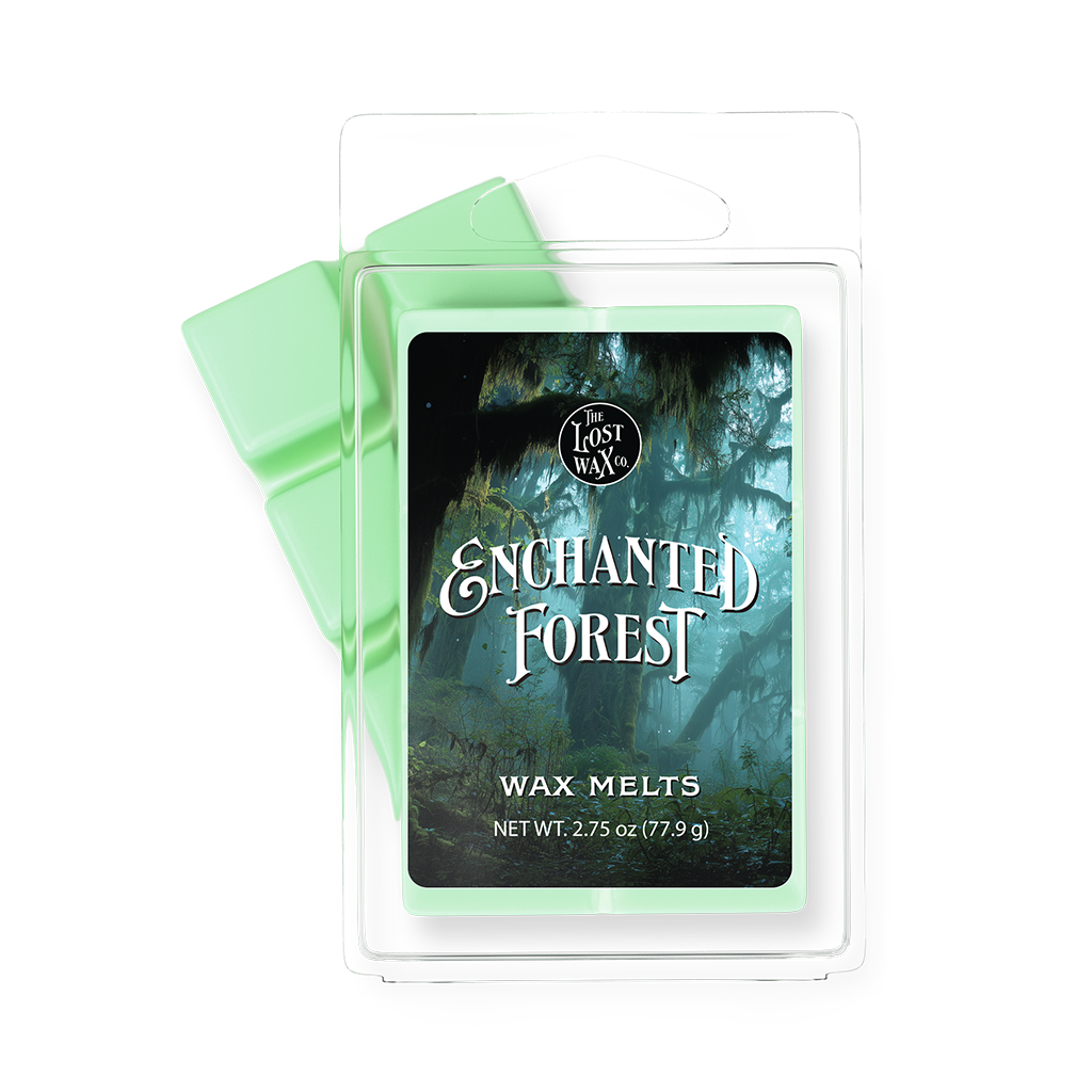 Card with 'Enchanted Forest' design and green sleeves on a white background