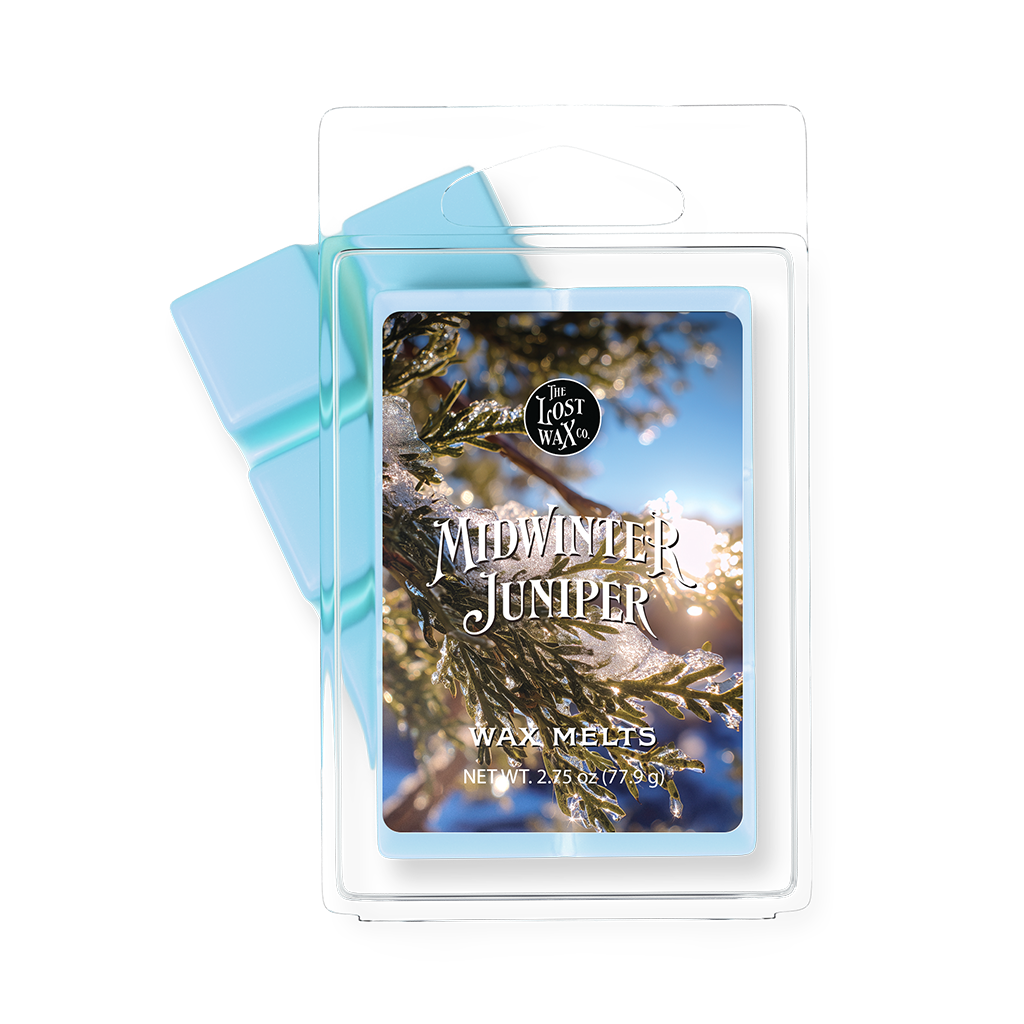 Card with 'Midwinter Juniper' text and tree image on a white background