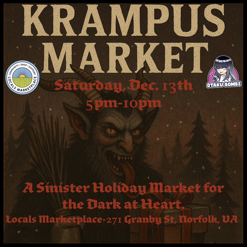 Promotional poster for Krampus Market event with a Krampus figure and event details.