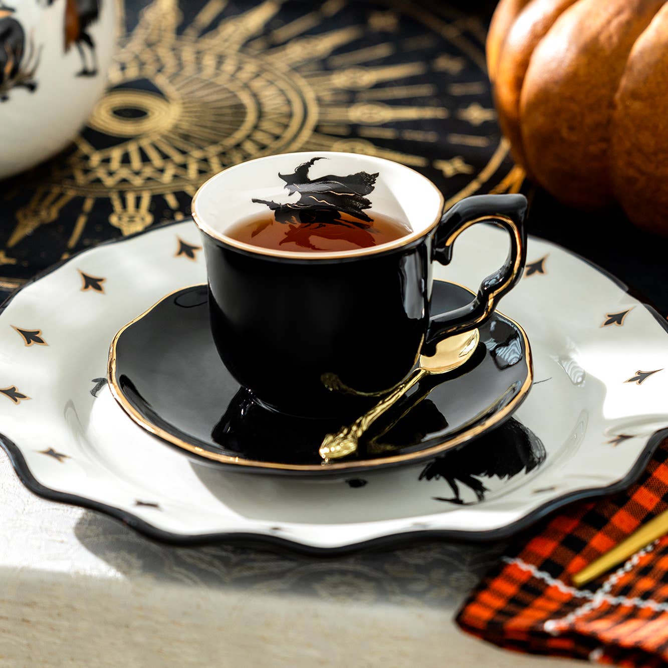 Flying Witch Black Tea Cup & Saucer