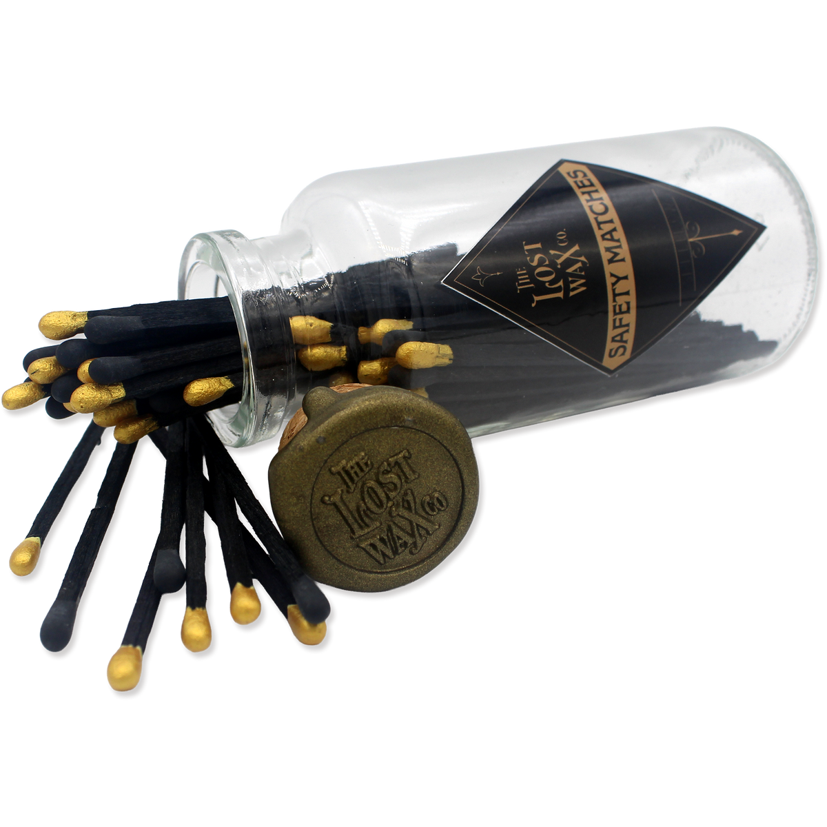 Black & Gold Safety Matches in Glass Jar