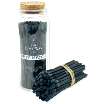Bottle of 50 Large Black Wooden Safety Matches