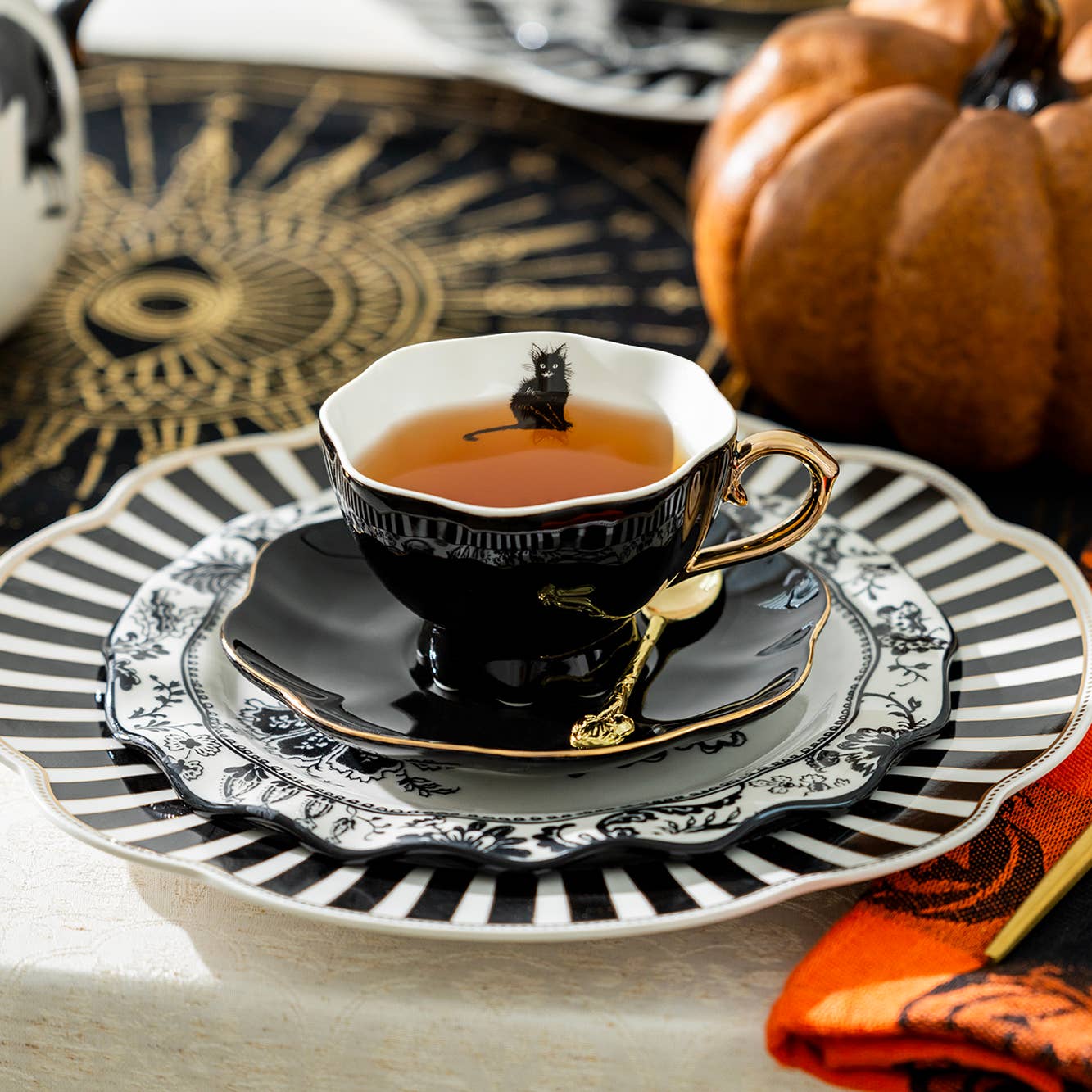 Black Cat Black Tea Cup & Saucer