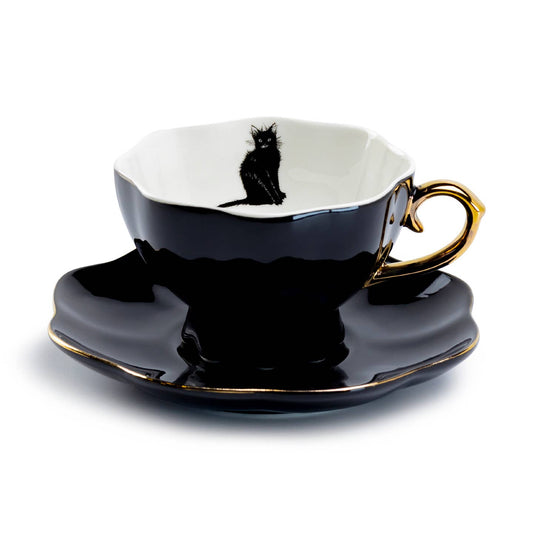 Black Cat Black Tea Cup & Saucer