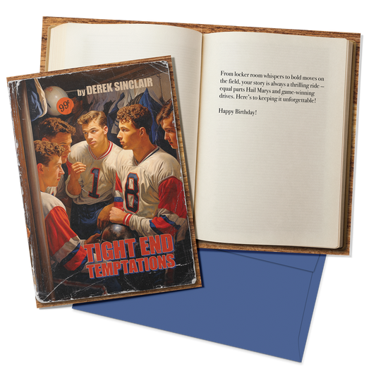 Book with a cover featuring a sports-themed illustration and an open book with text on a white background.