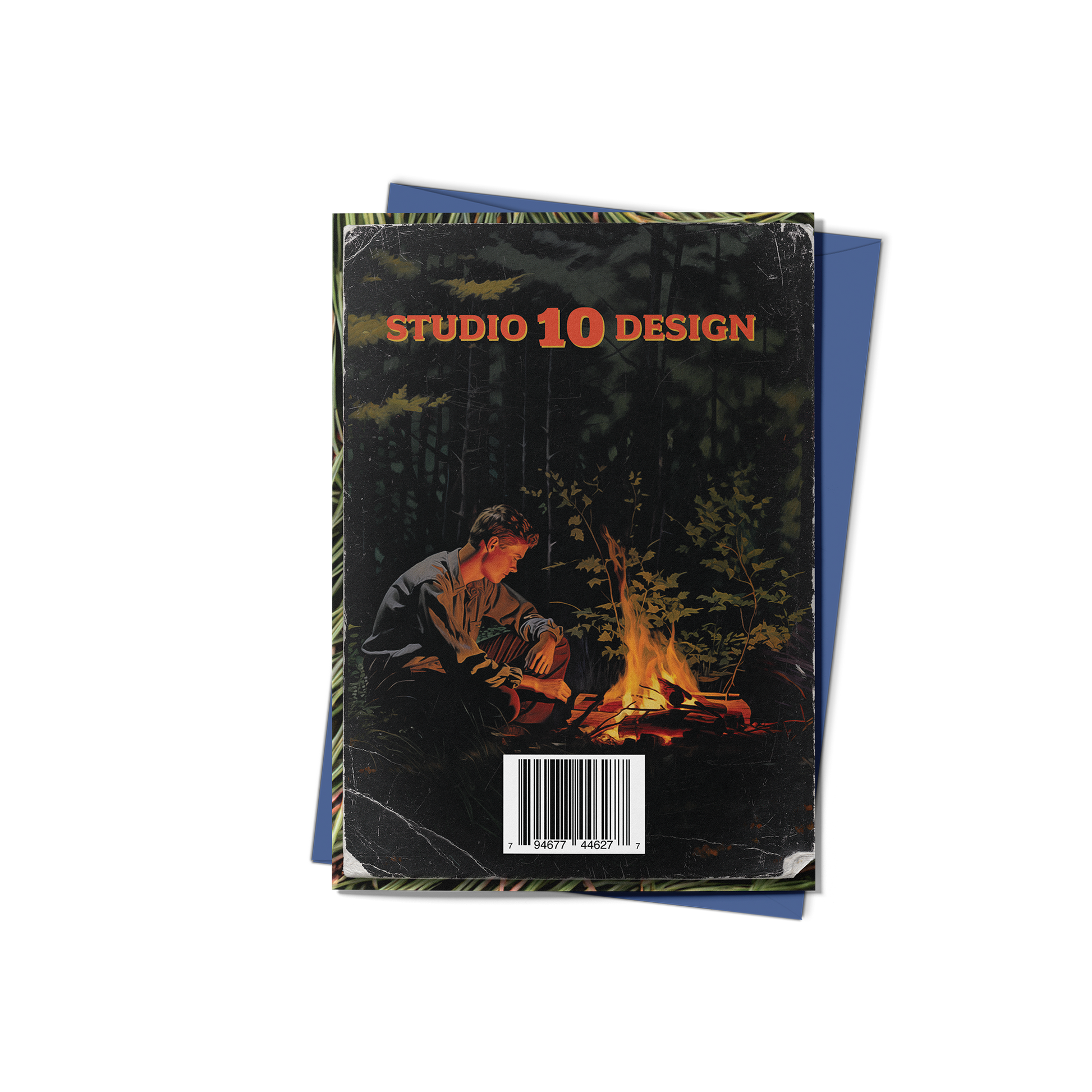 Campfire Confessions Greeting Card (Back) with Blue Envelope - Studio Ten Design