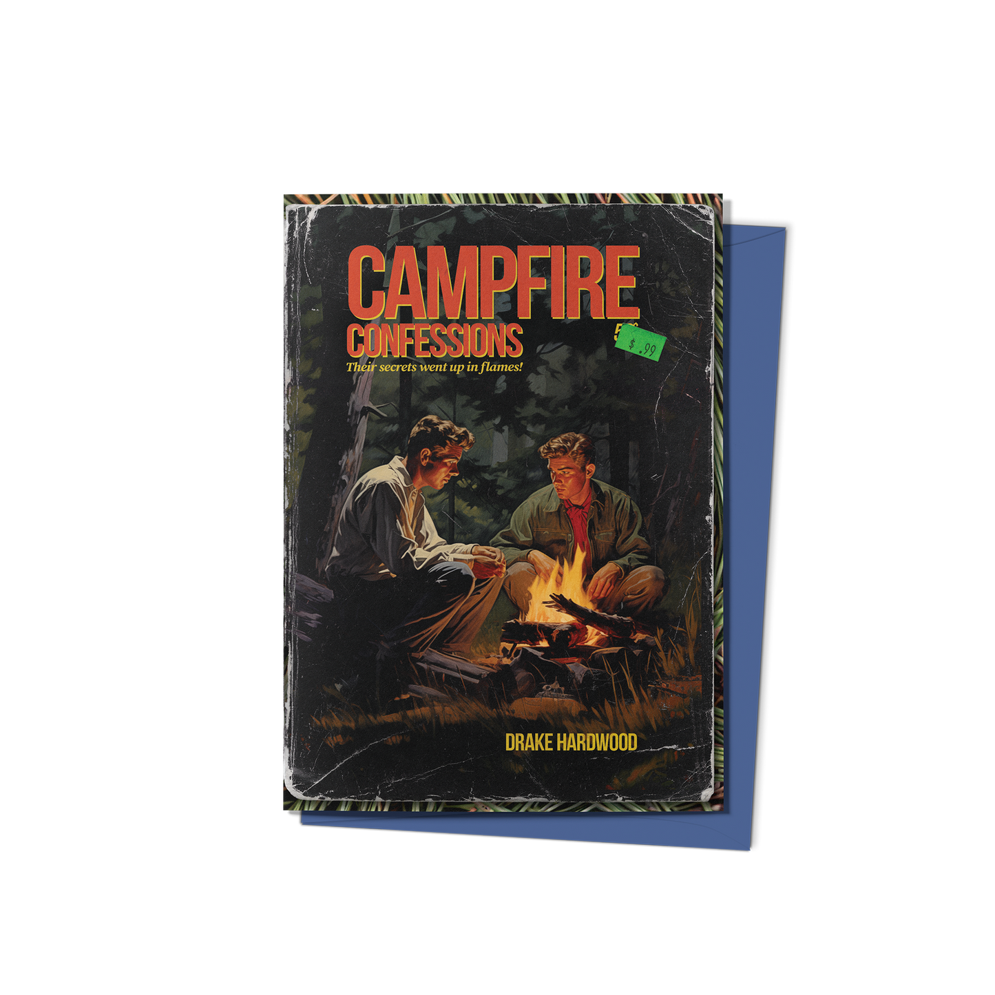 Campfire Confessions Greeting Card (Front) with Blue Envelope - Studio Ten Design