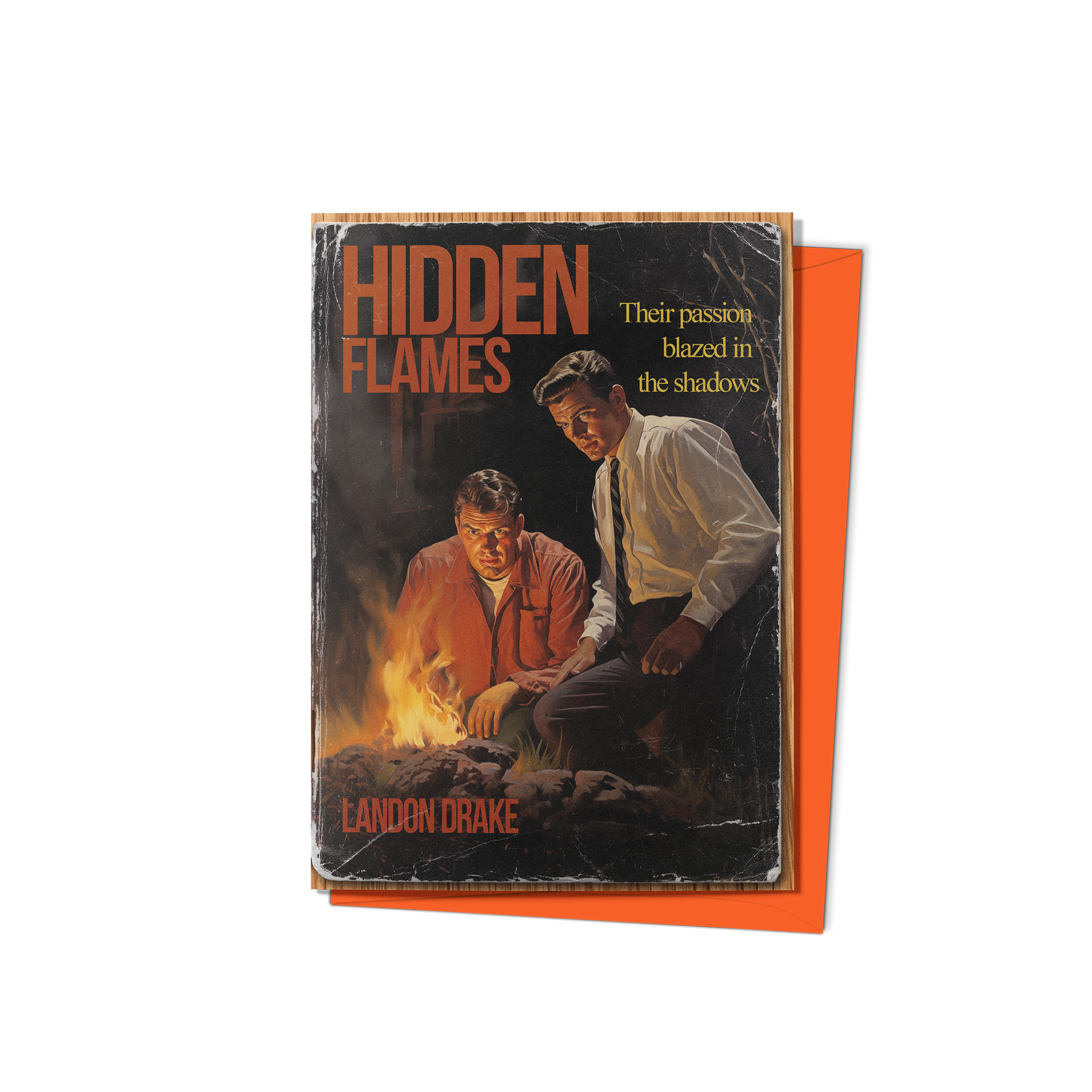 HIdden Flames Greeting Card (Front) with Orange Envelope - Studio Ten Design