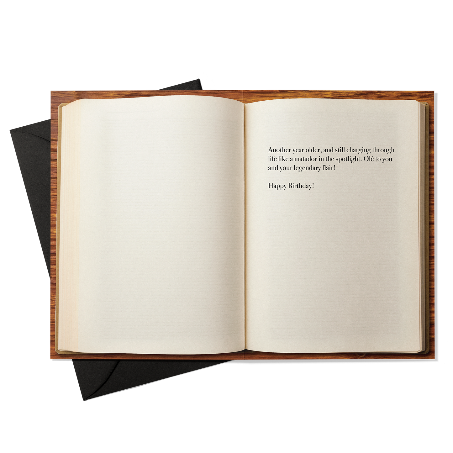 Open book with birthday message on a white background