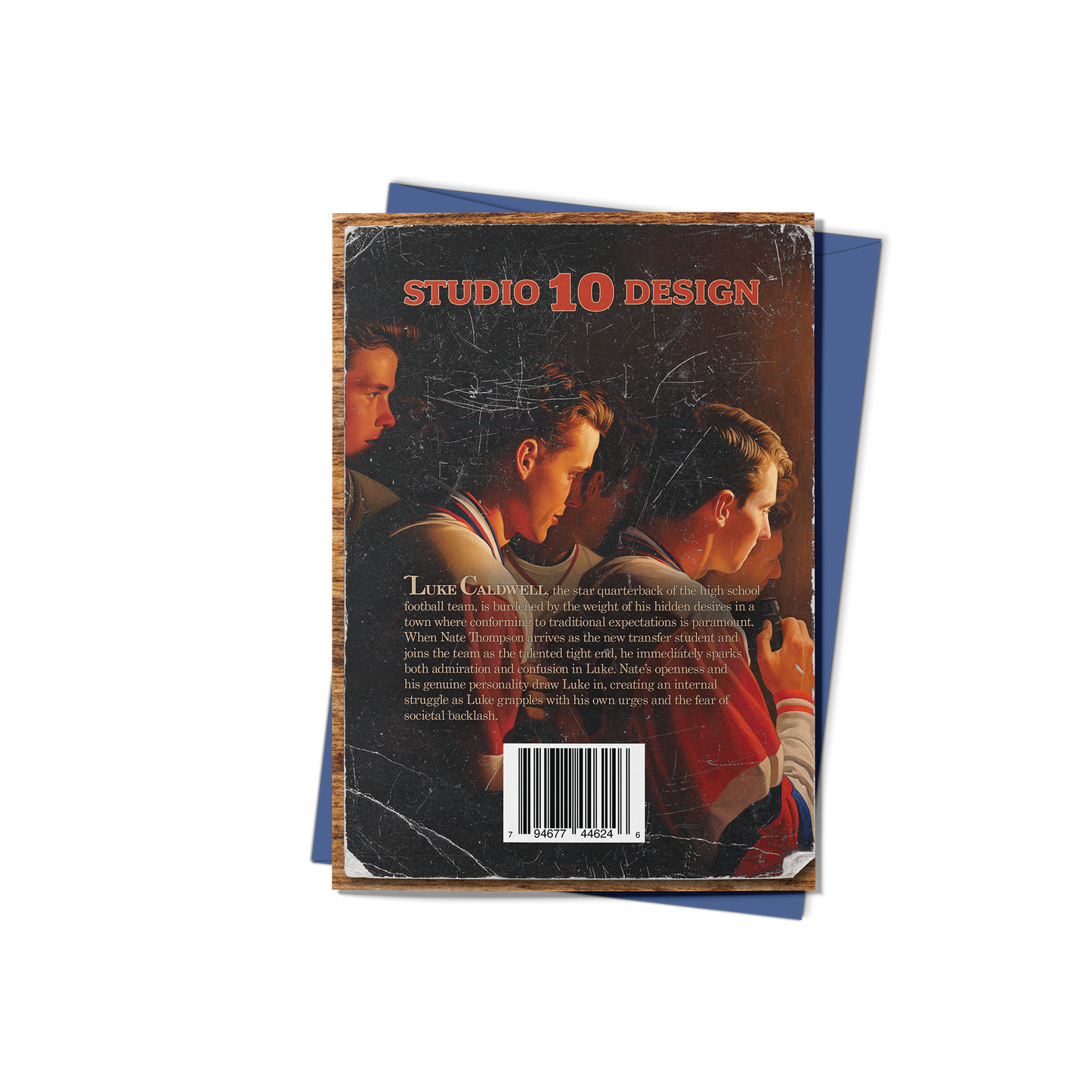 Tight End Temptations (Back) Greeting Card by Studio Ten Design, with Blue Envelope