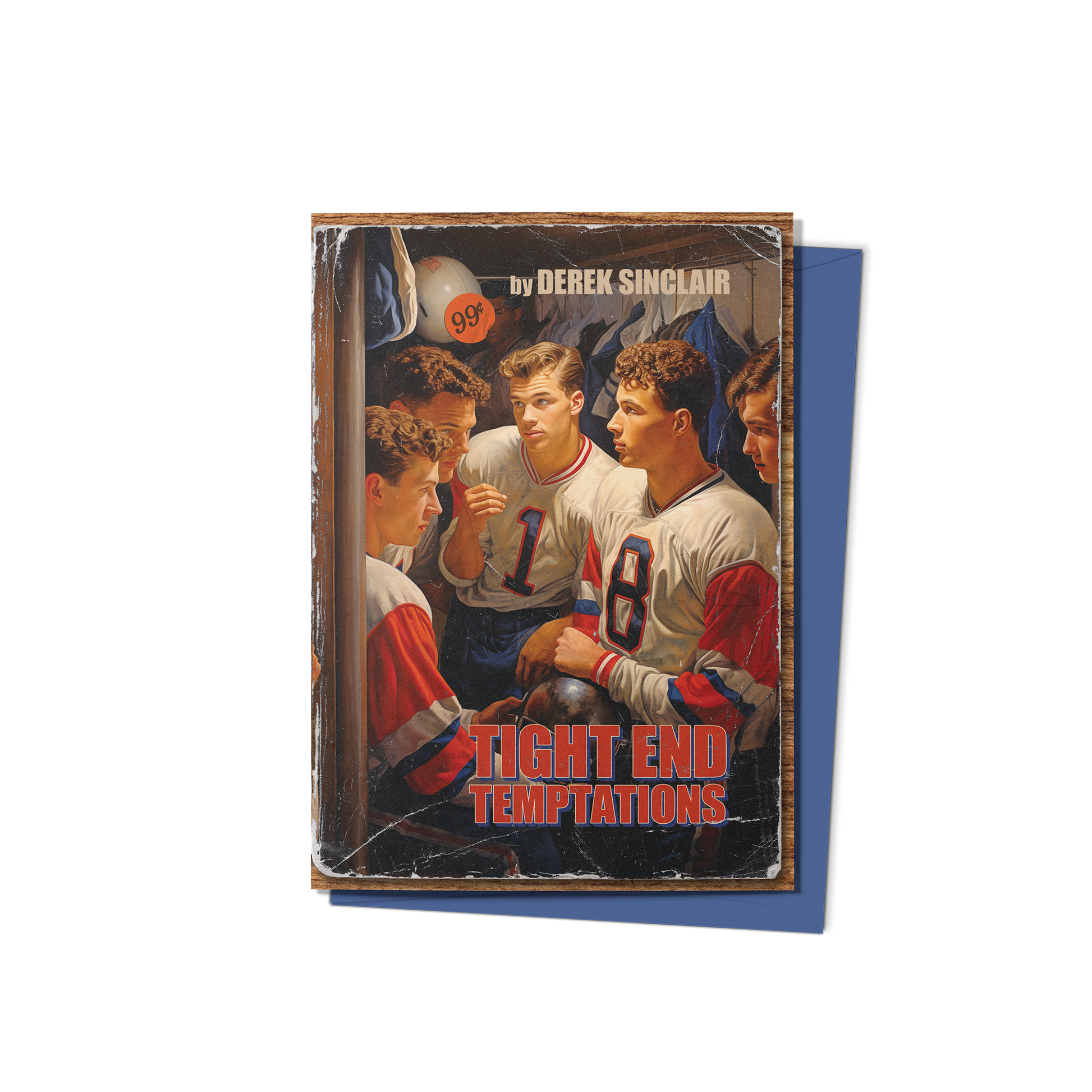 Tight End Temptations (Front) Greeting Card by Studio Ten Design, with Blue Envelope