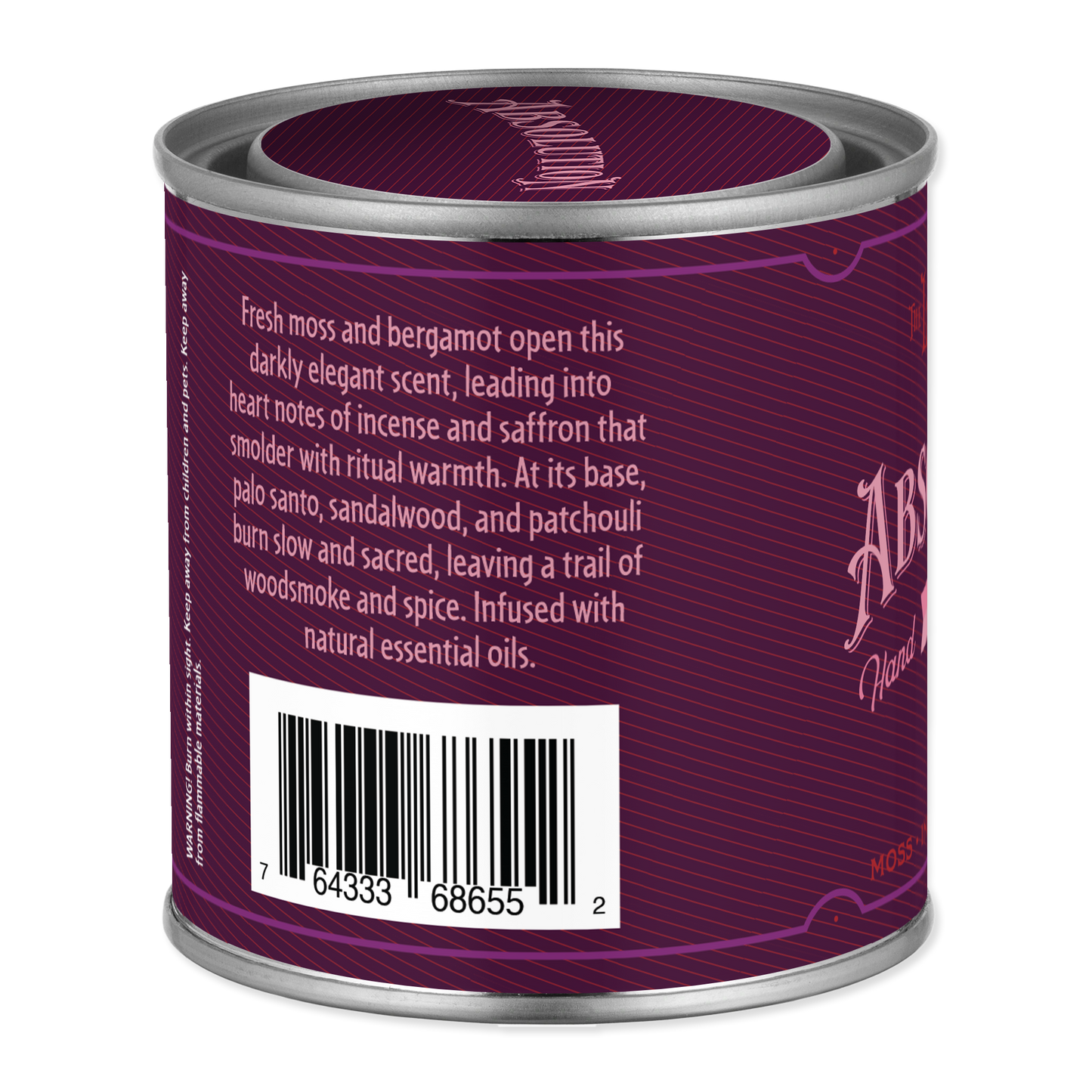 Purple canister with text and barcode on a white background
