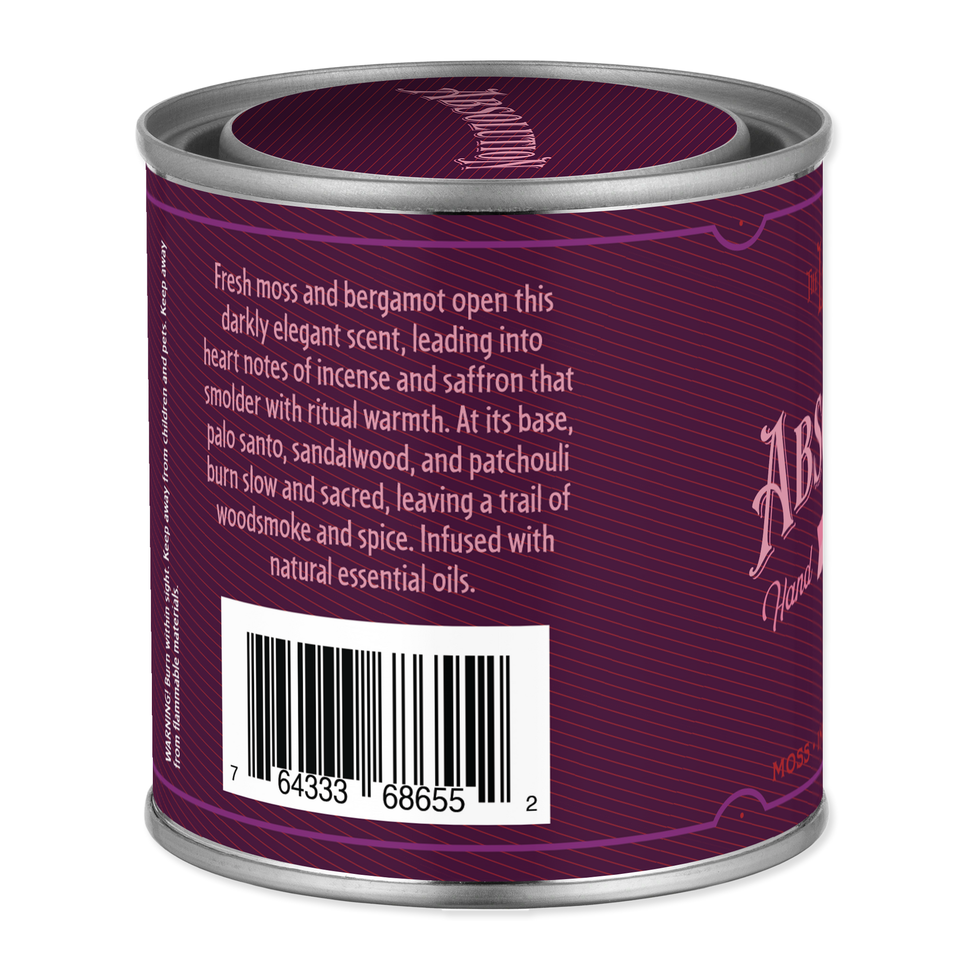 Purple canister with text and barcode on a white background