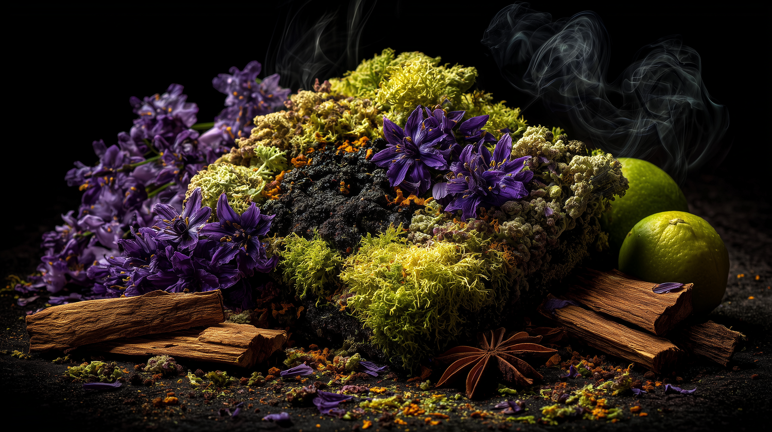 Spices and herbs with a dark background
