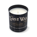 Sweet Tea & Honeysuckle scented candle in a black container with 'The Lost Wax Company' branding on a white background