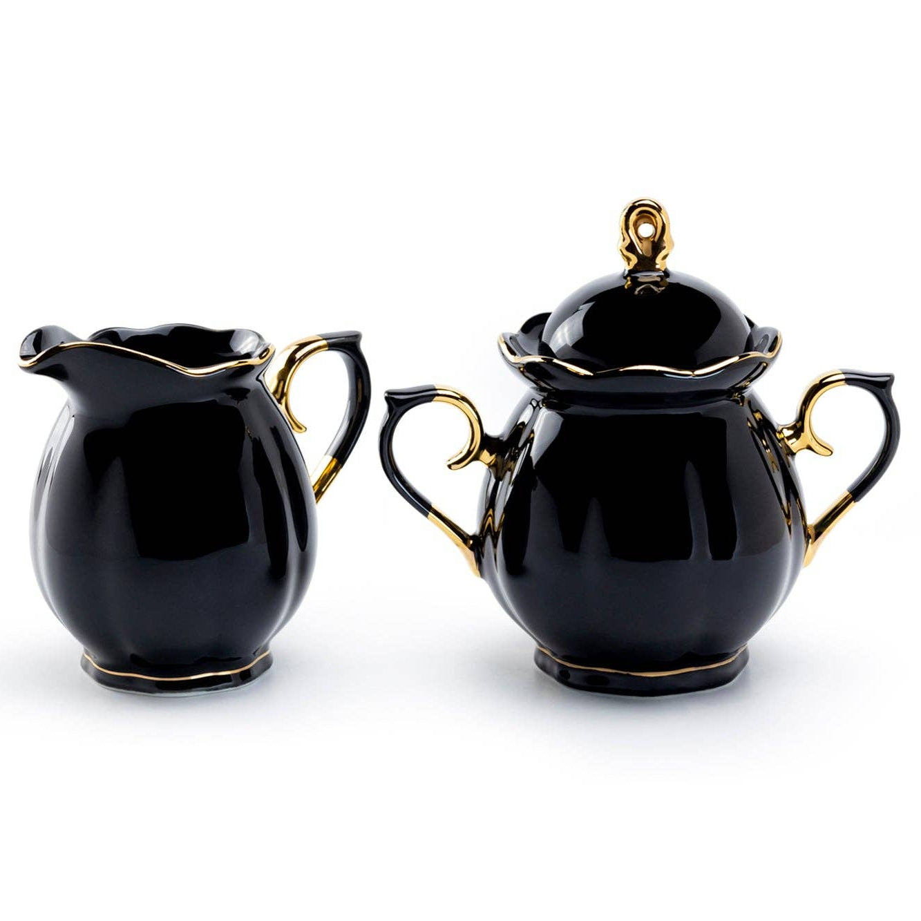 Black & Gold Scallop Fine Porcelain Sugar and Creamer Set