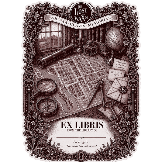 Decorative 'Ex Libris' bookplate with vintage elements and text.