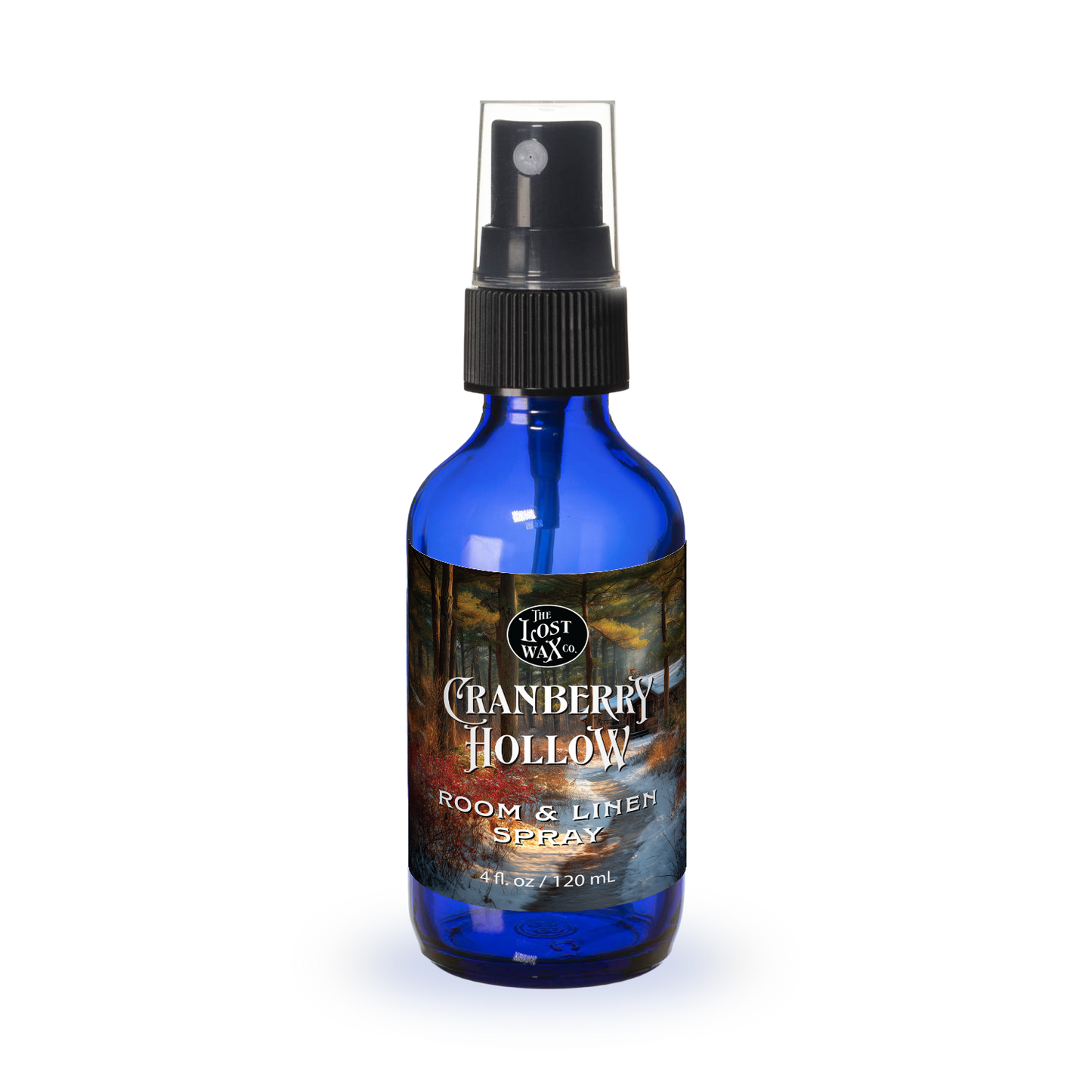 Blue spray bottle labeled 'Cranberry Hollow' on a white background