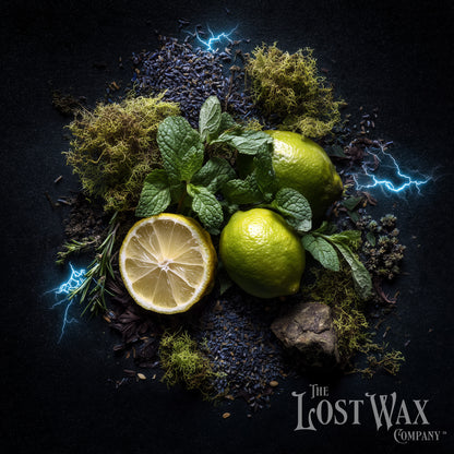 Ingredients of Enchanted Forest: lime, mint, moss, dried herbs and spices, and tiny sparks of electricity in the air.