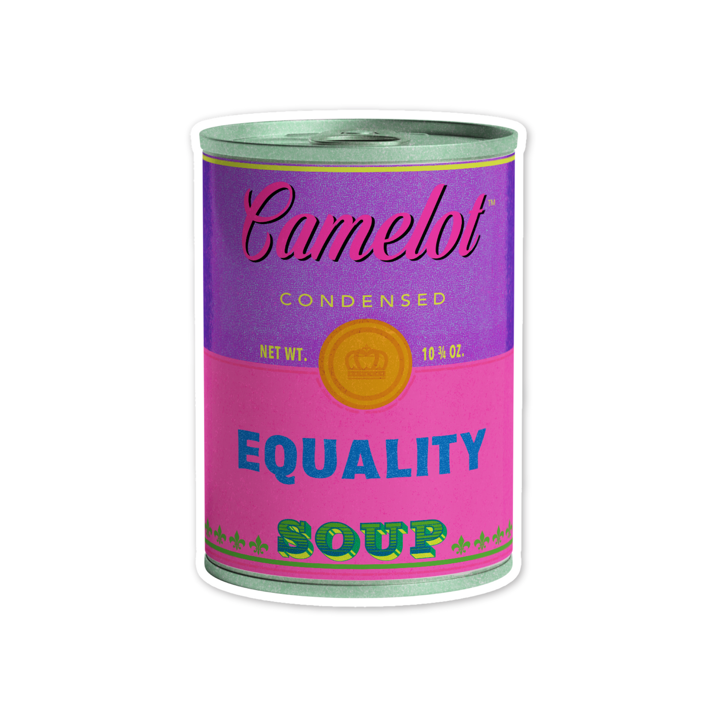 Camelot™ brand Condensed Equality Soup - 2 x 3 inch vinyl sticker by Studio Ten Design