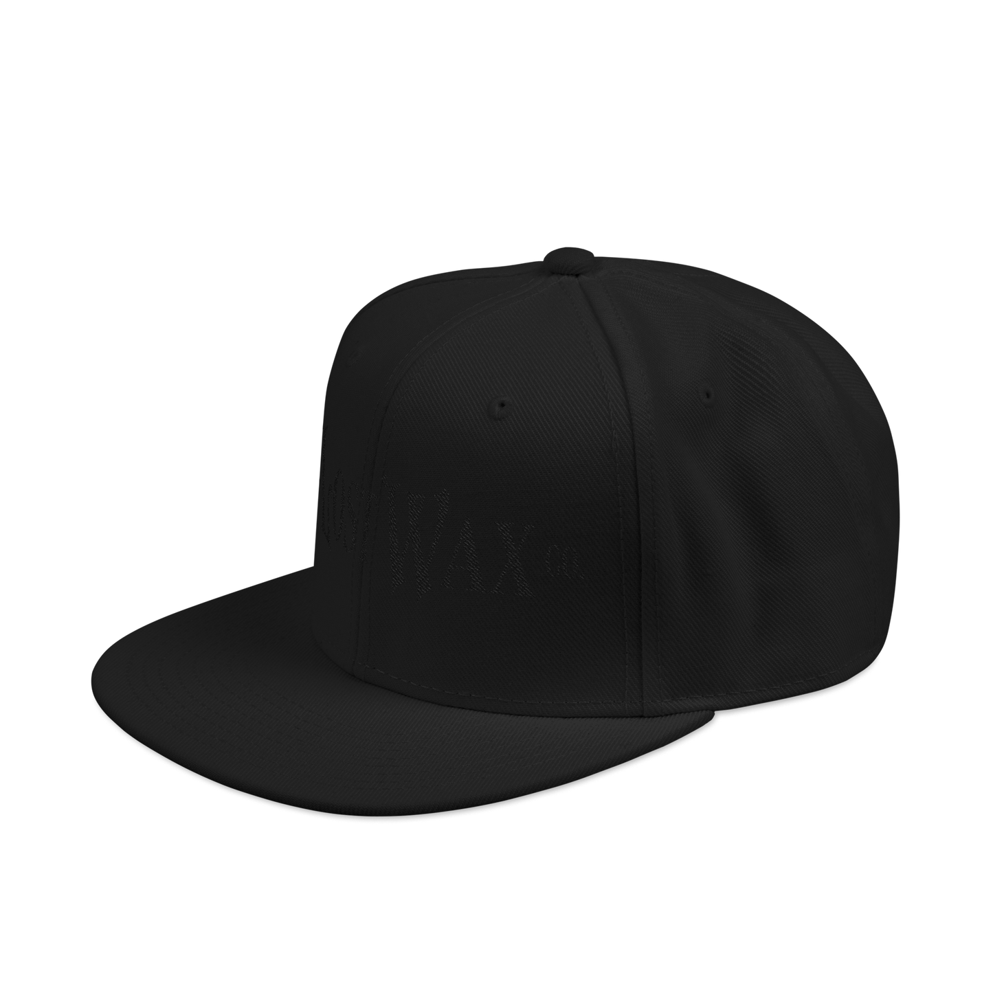Black baseball cap with black embroidery on a white background