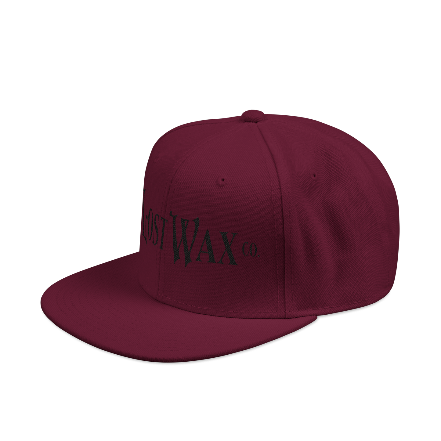 Maroon cap with 'The Lost Wax Co.' embroidery on a white background