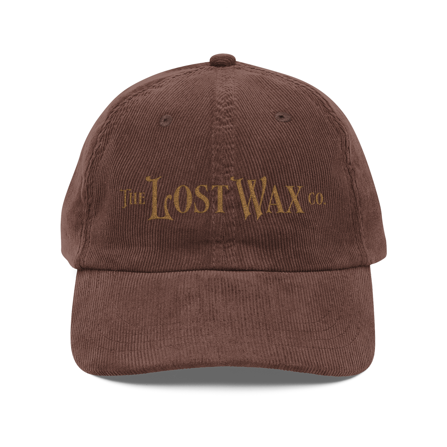 Brown cap with 'The Lost Wax Co' logo on a white background
