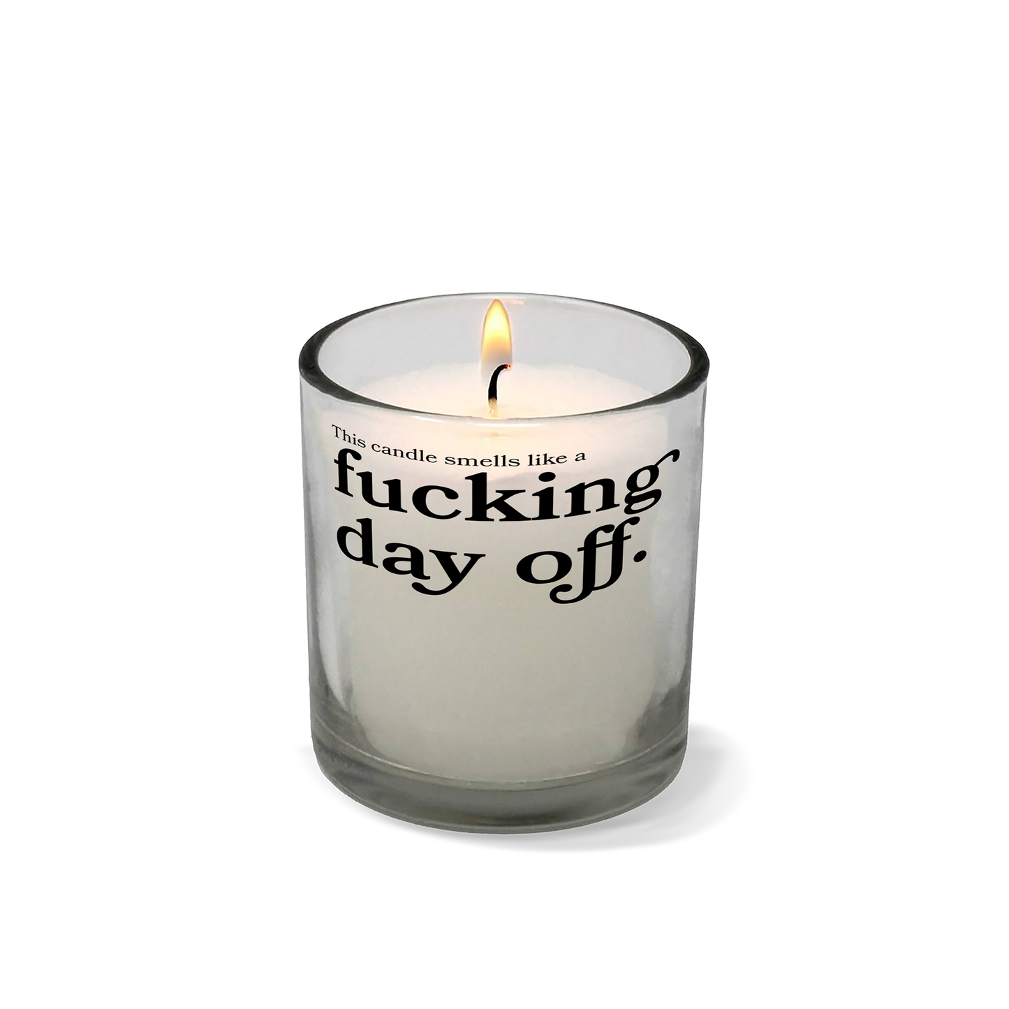 Candle in a glass jar with text on a white background