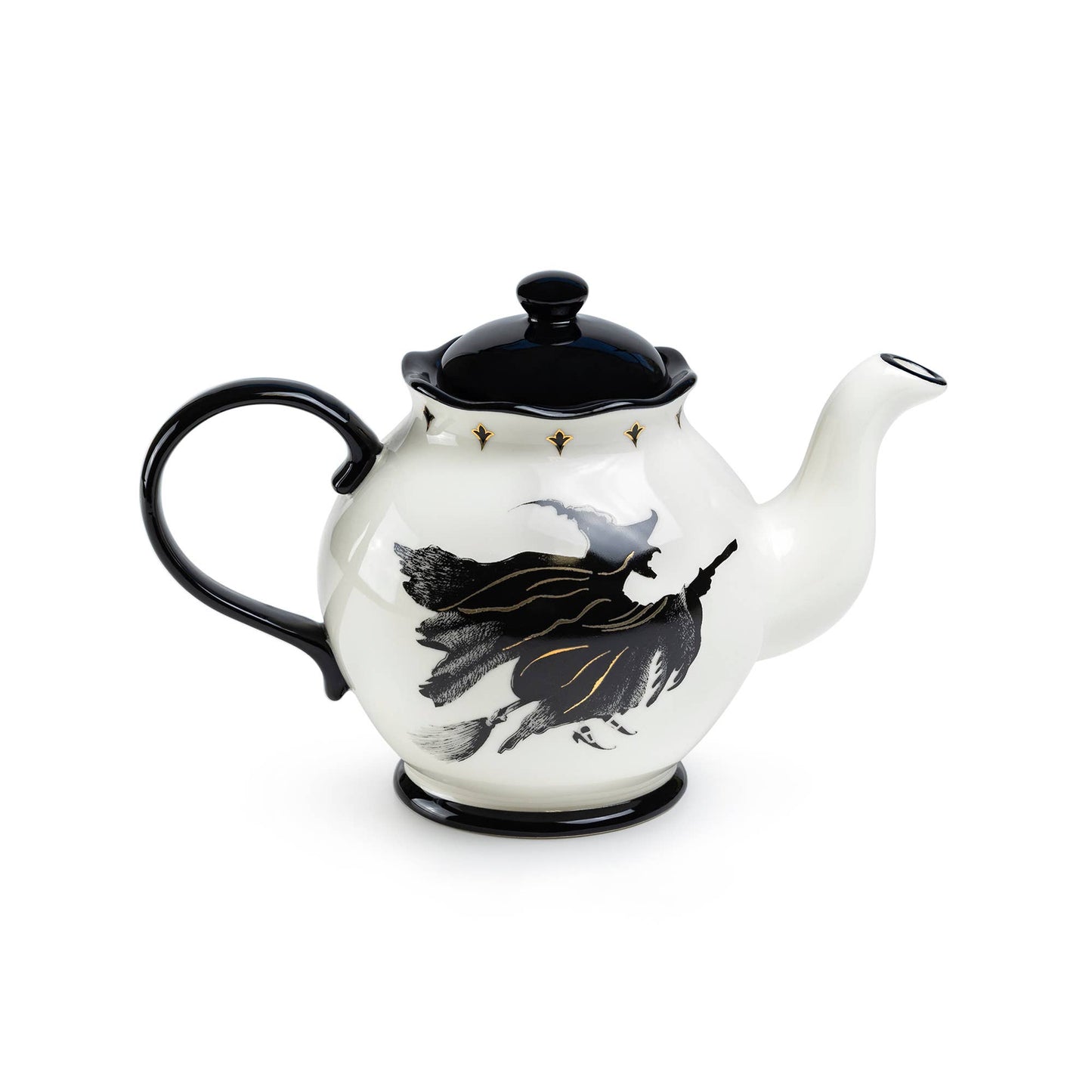 Teapot with black and white design on a white background