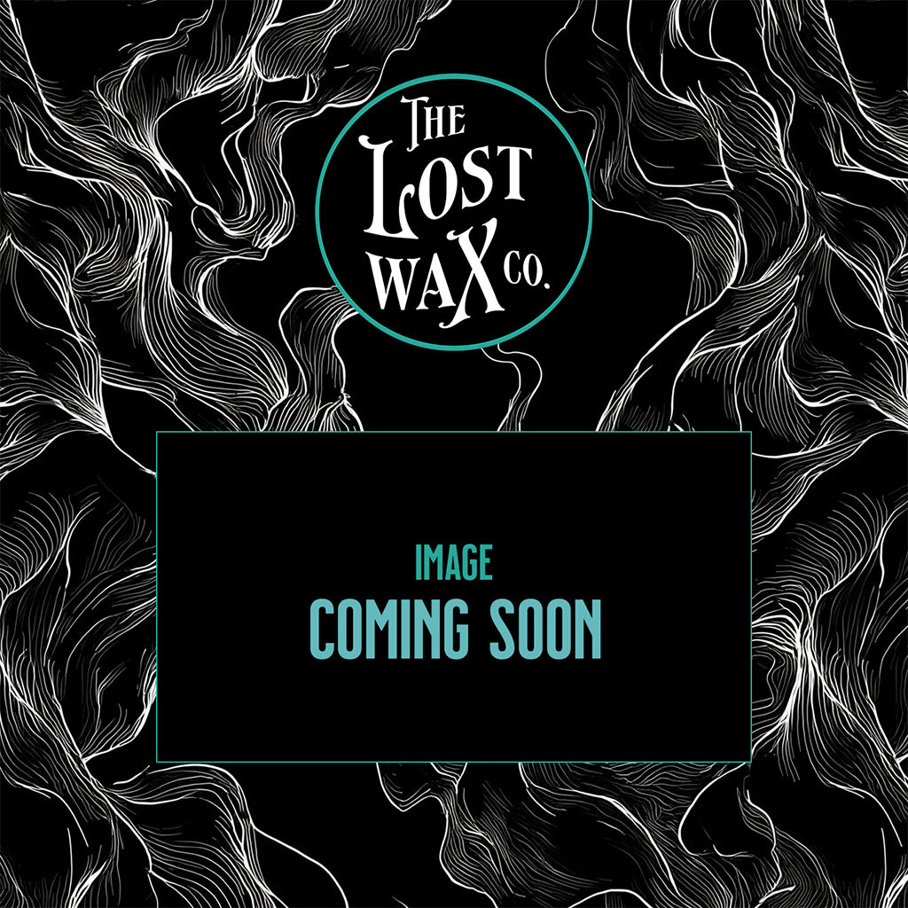 A black placeholder graphic with white abstract line art and a teal circular logo reading 'The Lost Wax Co.' at the top, plus a central black box with the text 'IMAGE COMING SOON' in teal.