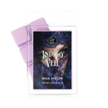Wax melts packaging with 'Indigo Veil' text and a purple ribbon on a white background
