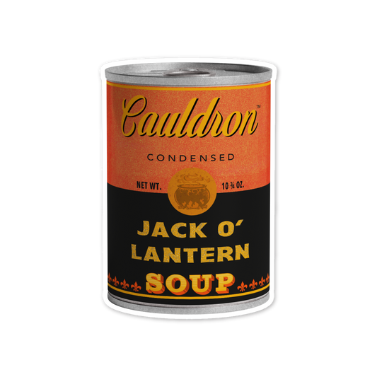 Cauldron™ Brand Condensed Jack O'Lantern Soup - 2x3 inch vinyl sticker by Studio Ten Design