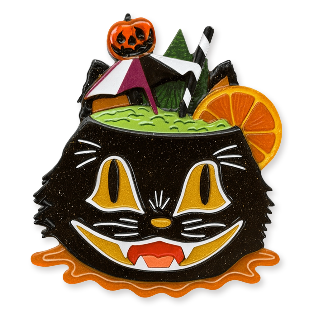 Black Magic Halloween Tiki Brooch