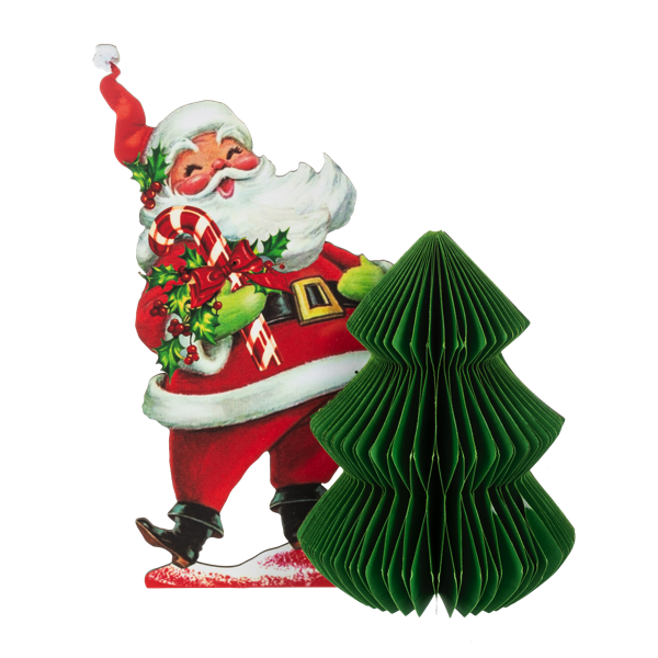 Vintage-style Santa Cutout with Tree