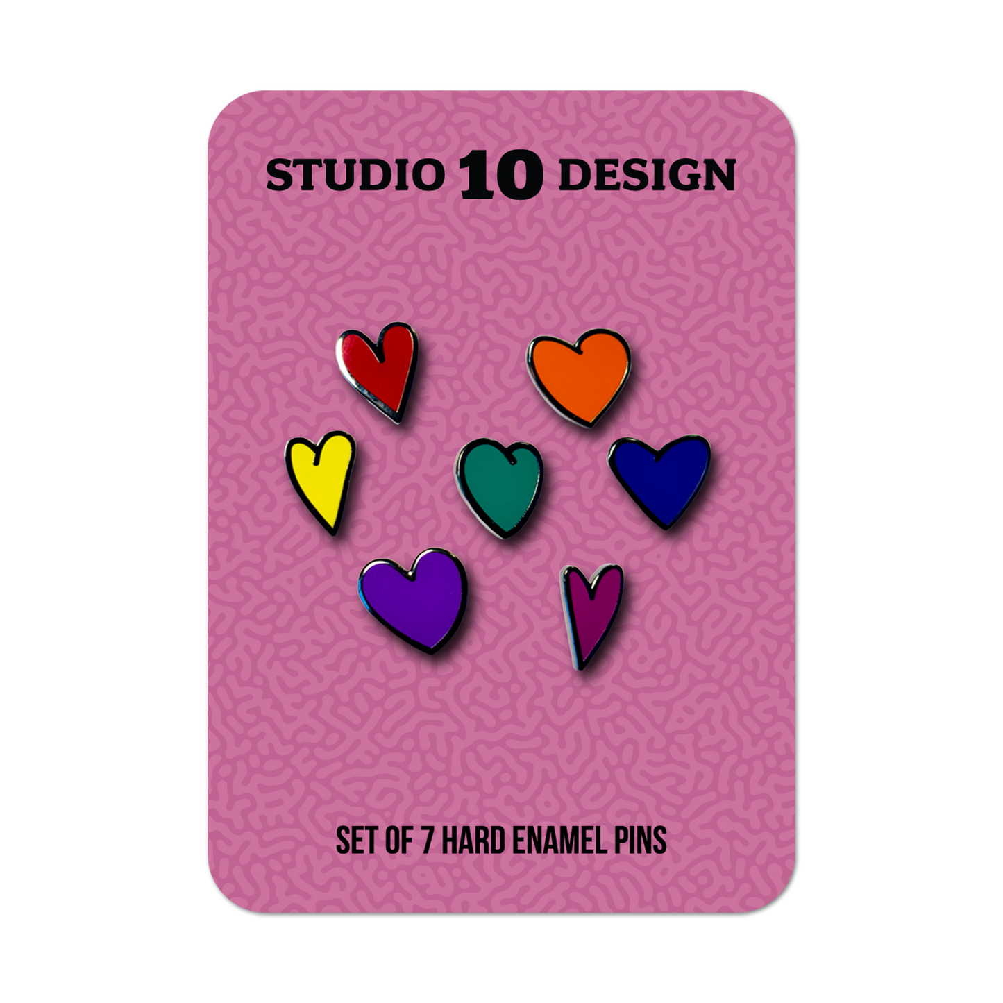 Set of 7 Mini Rainbow Heart Enamel Pins by Studio Ten Design