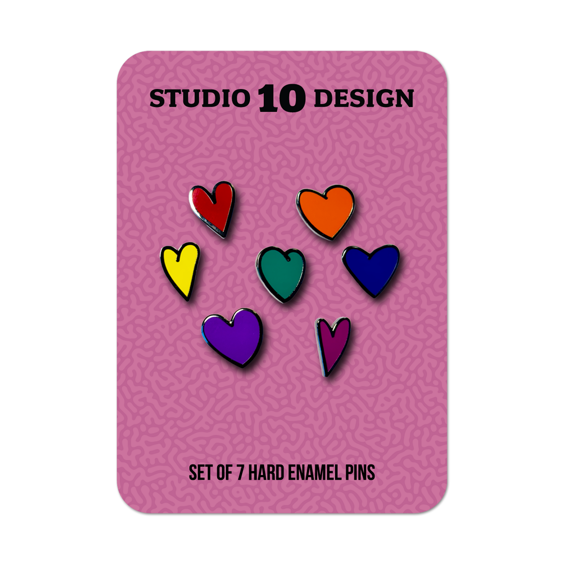 Set of 7 Mini Rainbow Heart Enamel Pins by Studio Ten Design