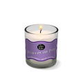 Candle with a purple label on a white background