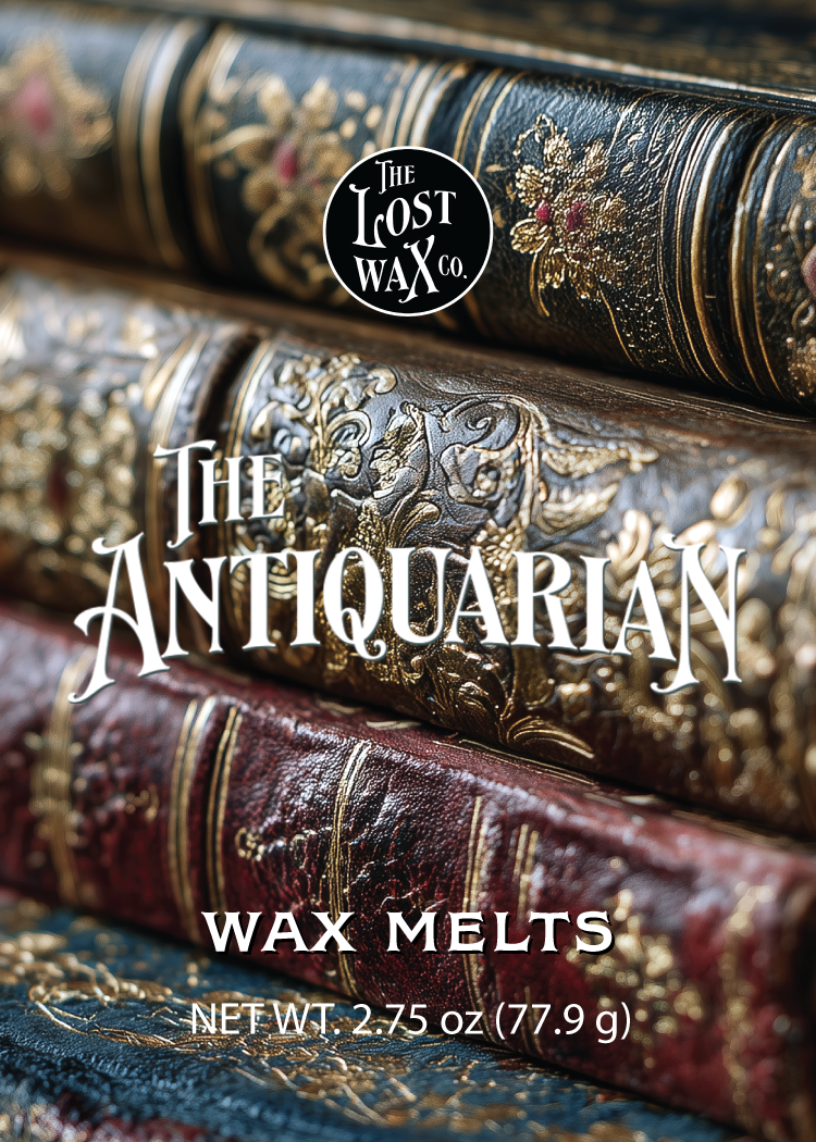 Wax melts packaging with decorative design and 'The Lost Wax Co.' branding.