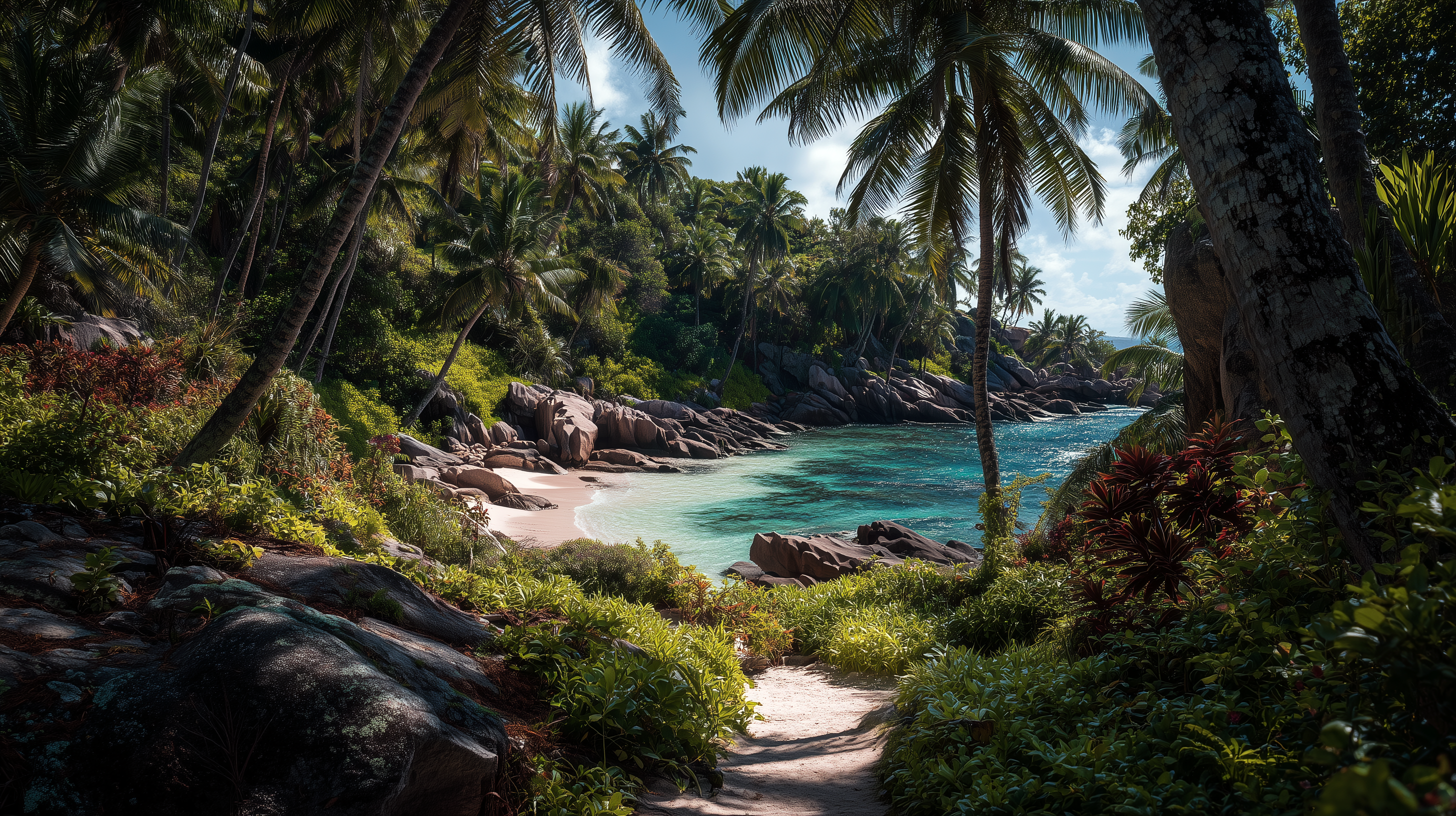 Tropical beach with palm trees and clear blue water