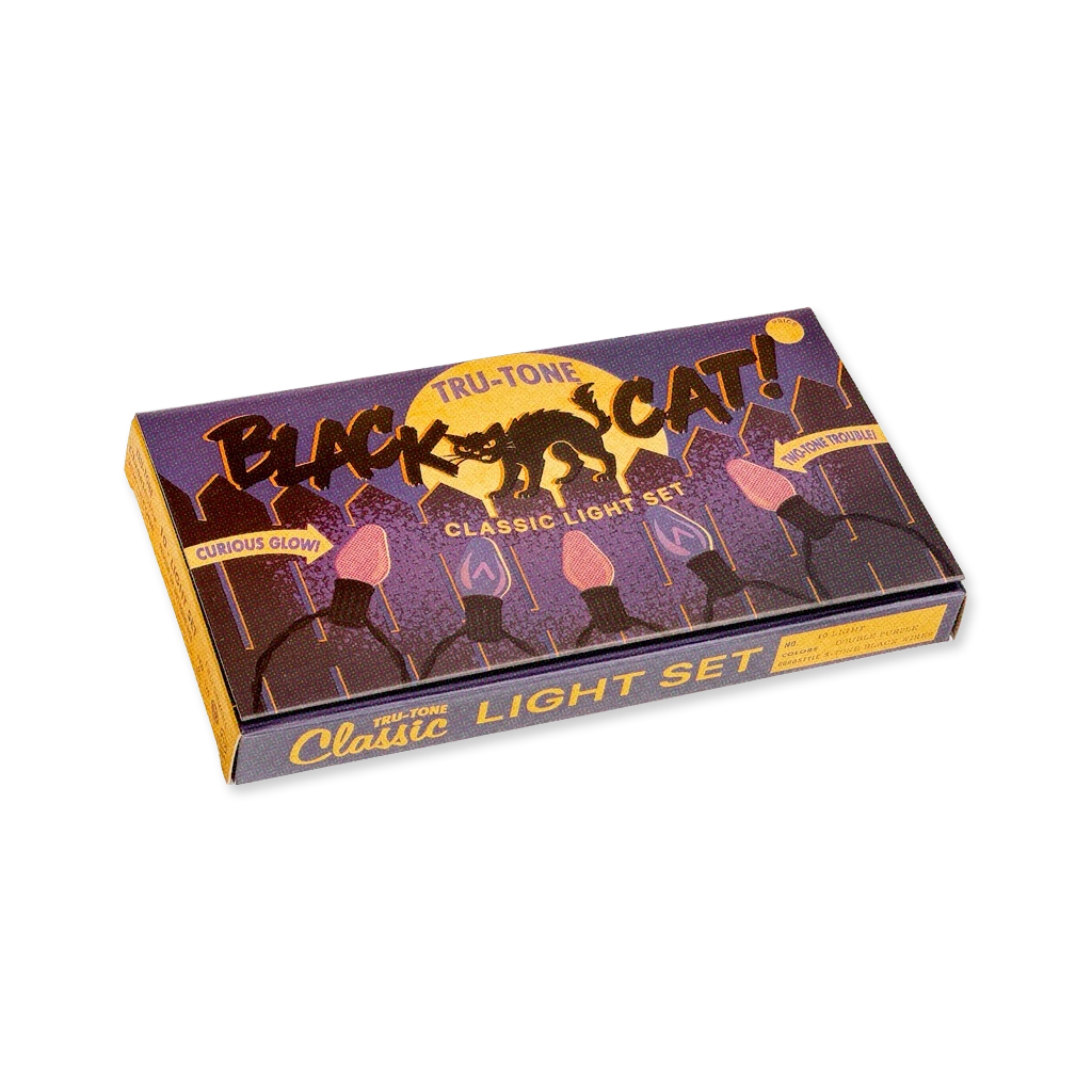 Retro-style package of Tru-Tone Black Cat! Classic Light Set.